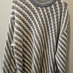 Zara Gray and Cream Striped Crewneck Sweater